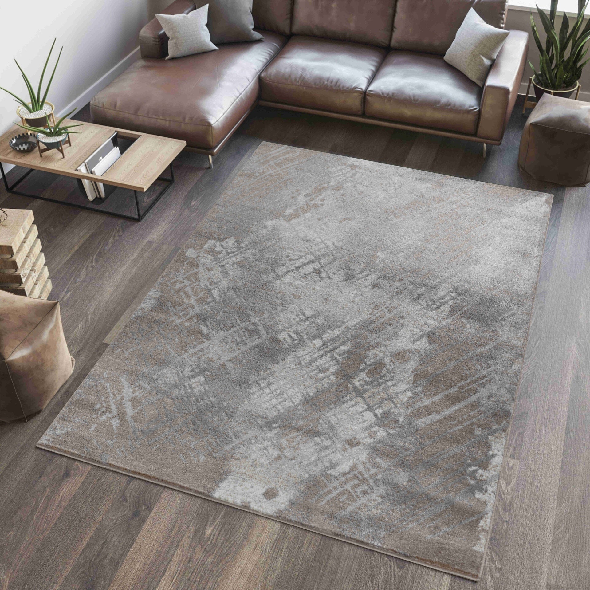 Abstract Contemporary Brown Grey Indoor Area Rug