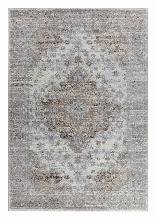 Alfombra oriental de interior envejecida, marrón y gris