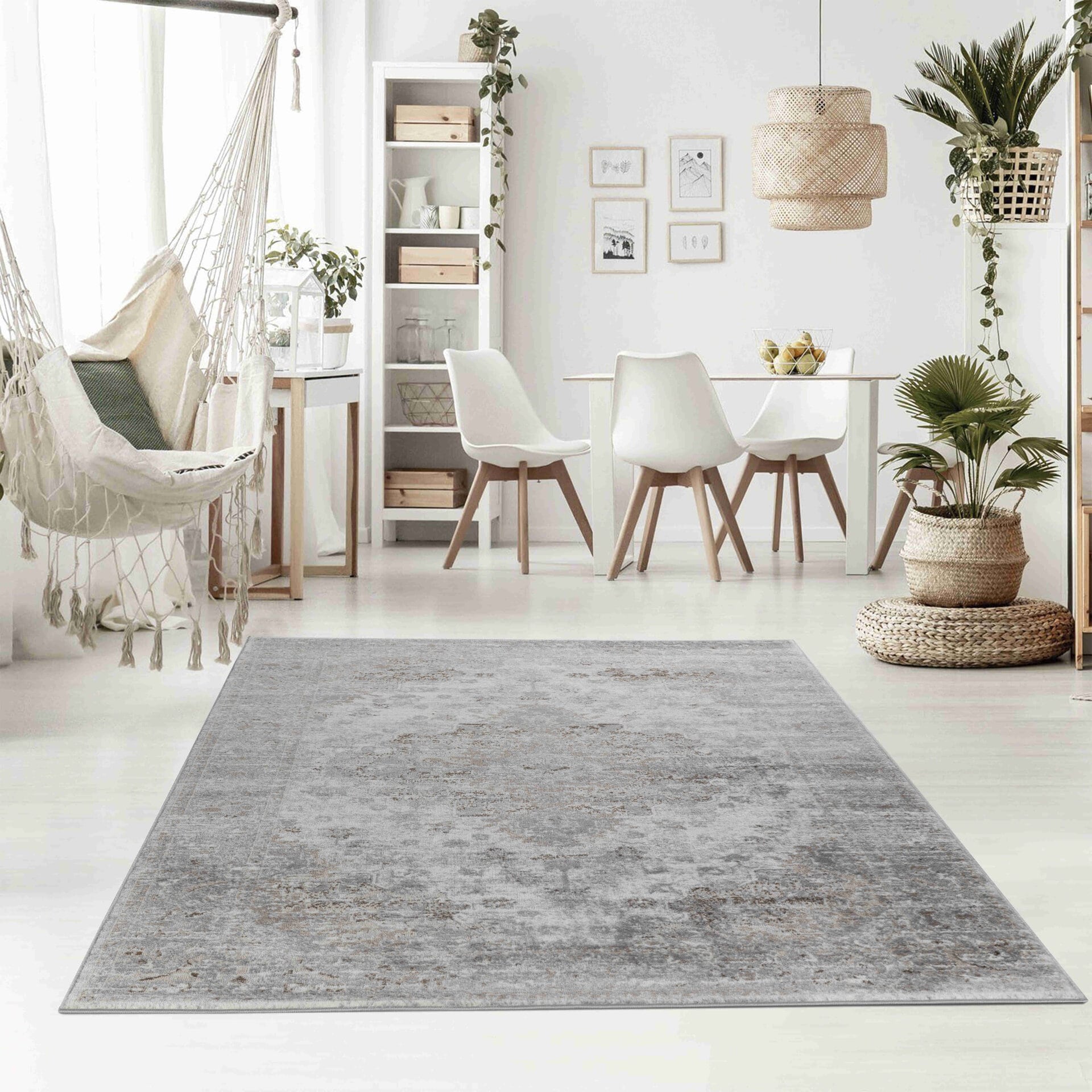 Oriental Distressed Brown Grey Indoor Area Rug