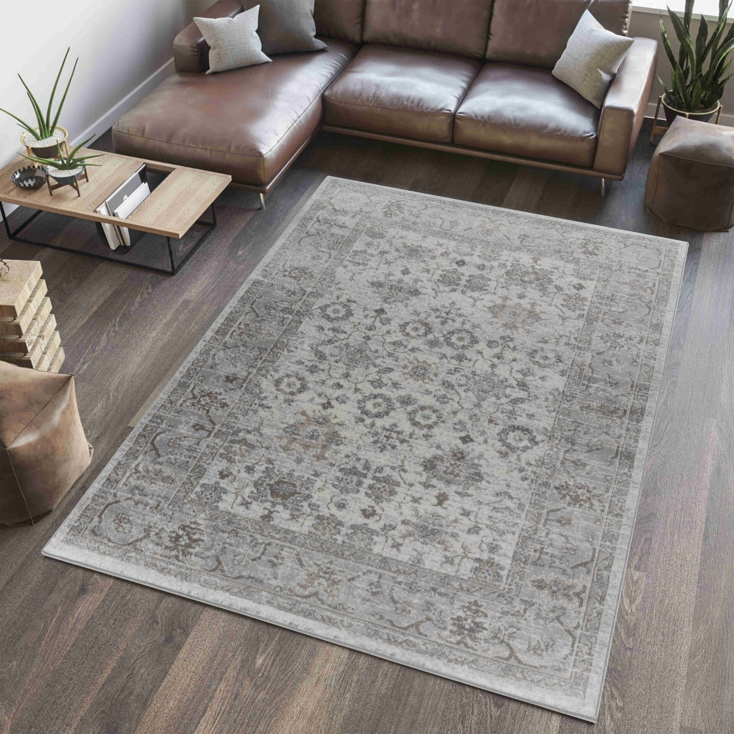 Sakarya Traditional Distressed Grey Rug