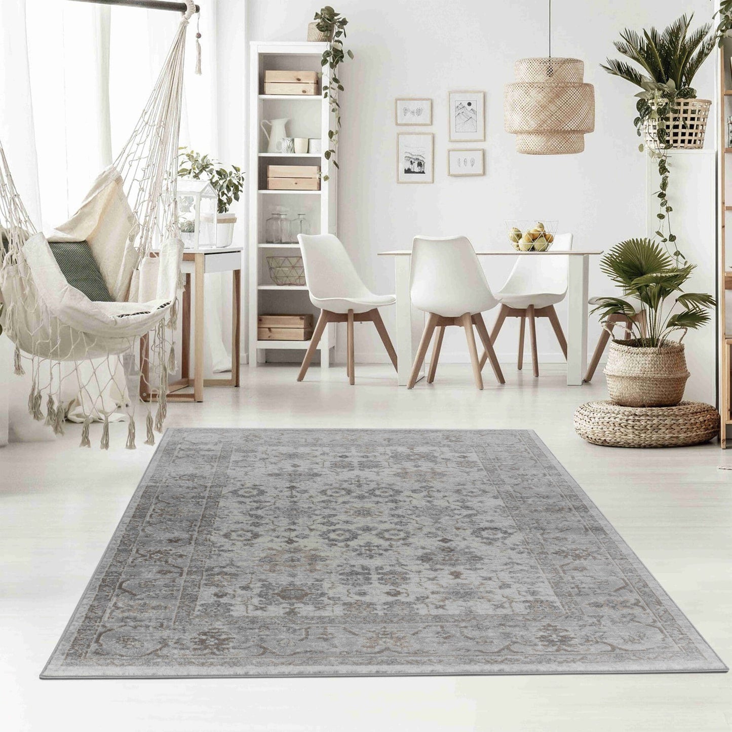 Sakarya Traditional Distressed Grey Rug