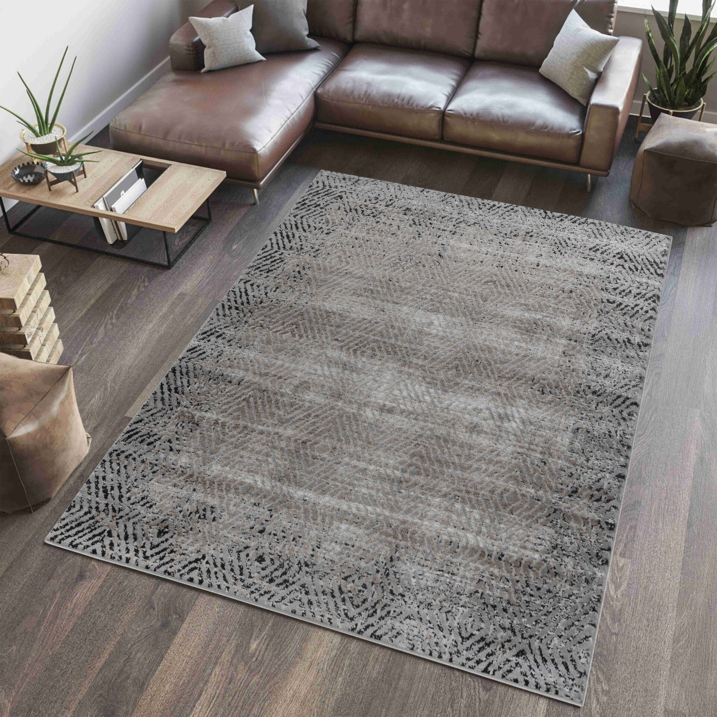 Sakarya Geometric Abstract Brown Rug
