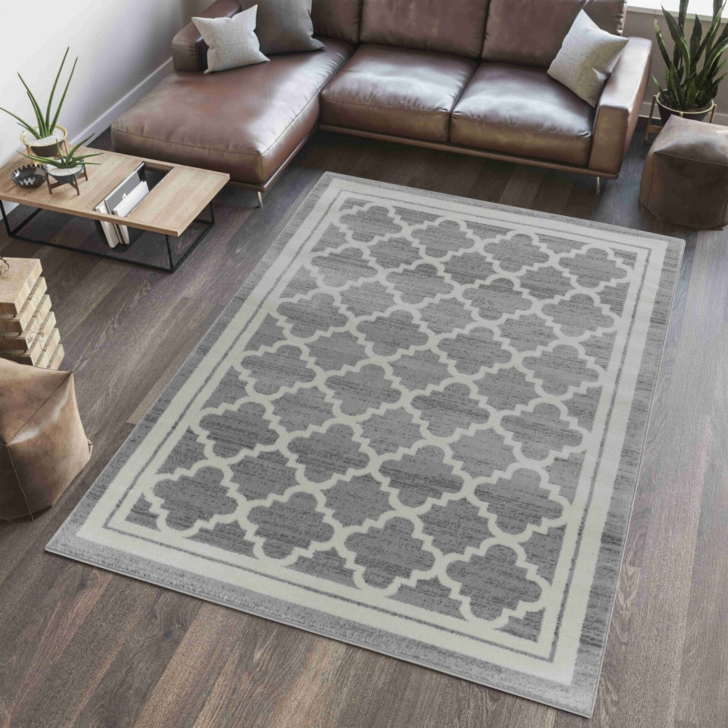 Alfombra interior moderna marroquí gris beige