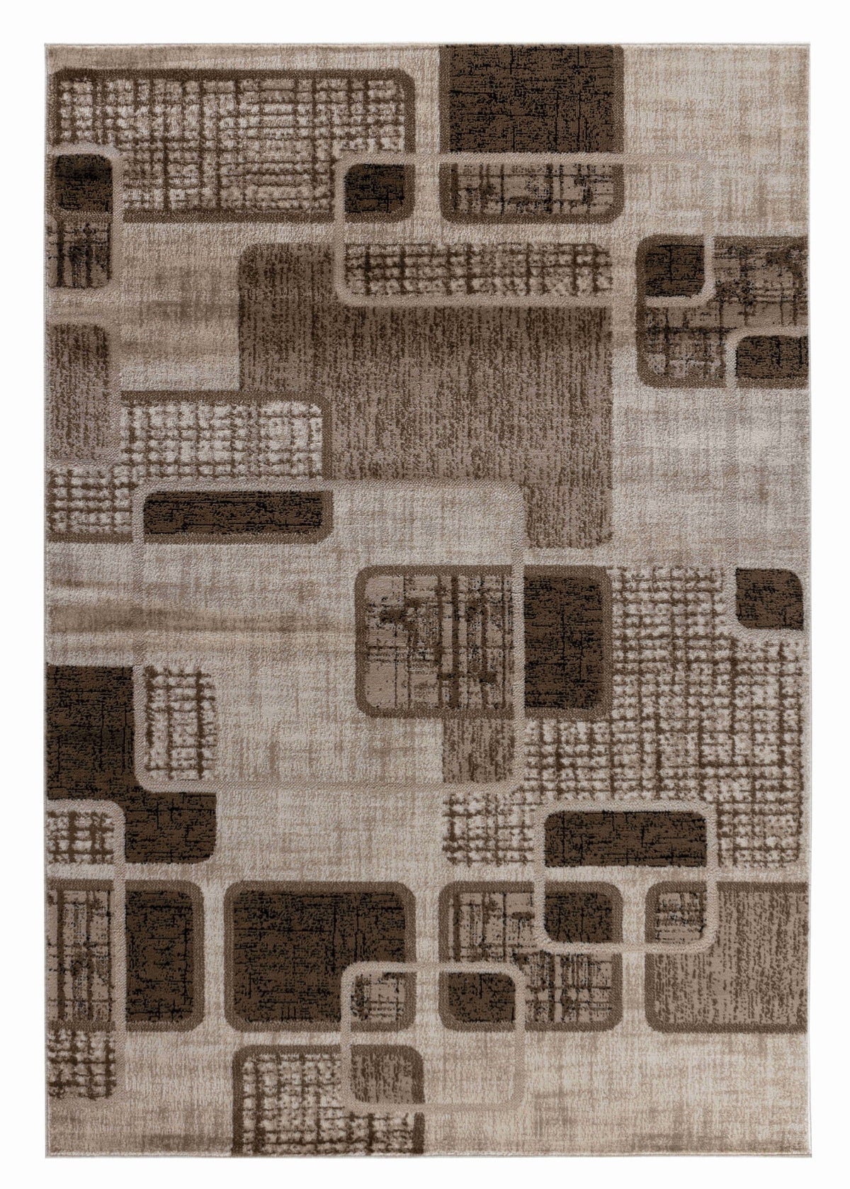 Alfombra de interior contemporánea geométrica Nico, color marrón y beige
