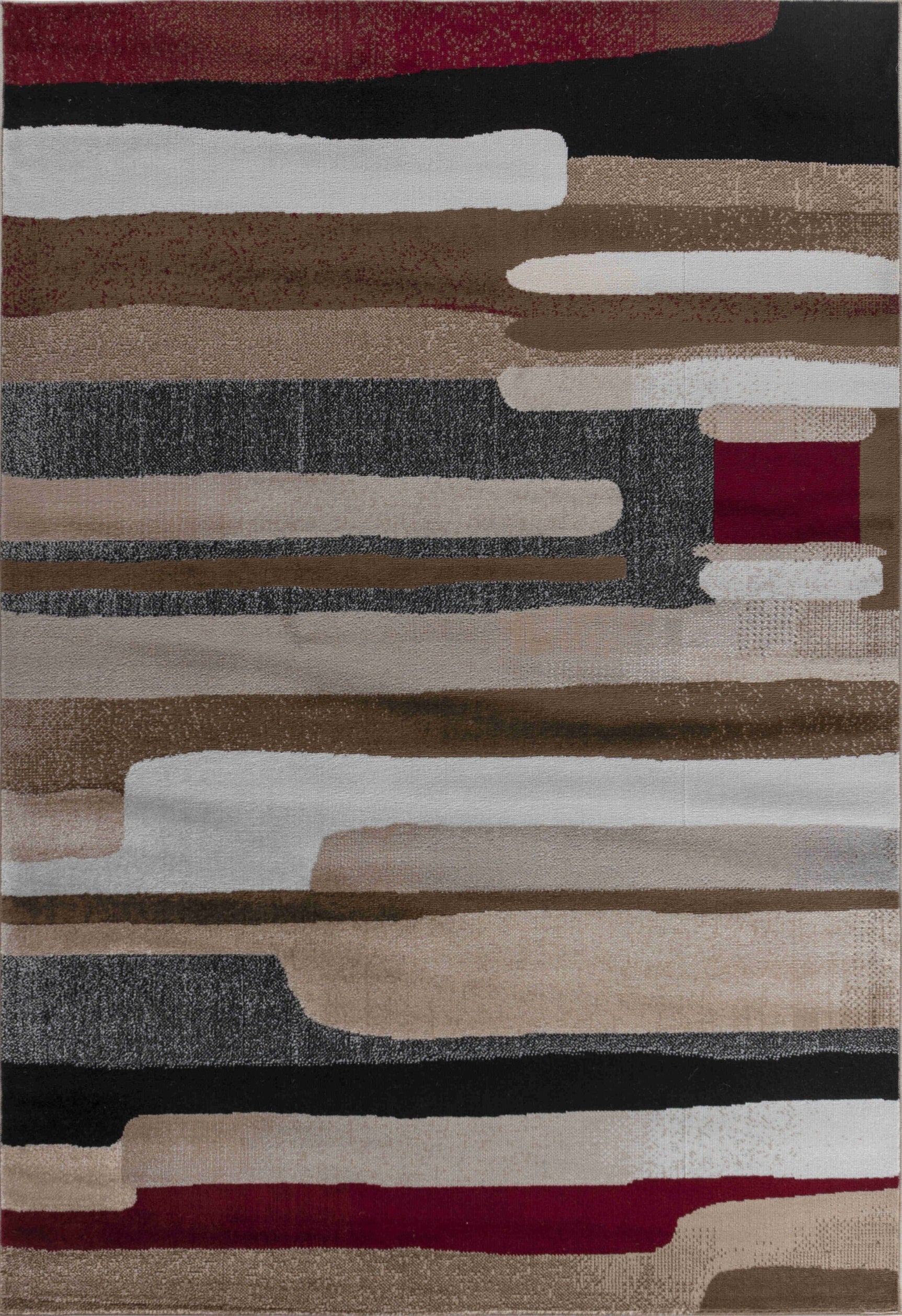Abstract Mid-Century Modern Brown Red Indoor Area Rug