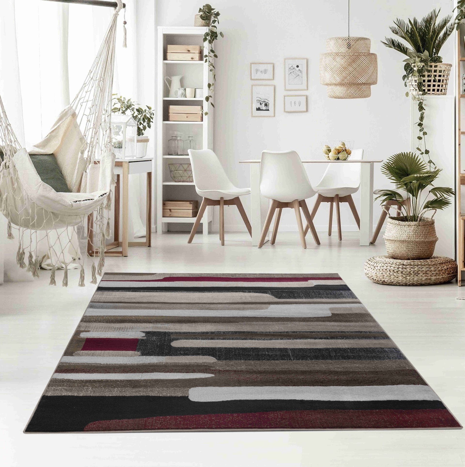 Abstract Mid-Century Modern Brown Red Indoor Area Rug