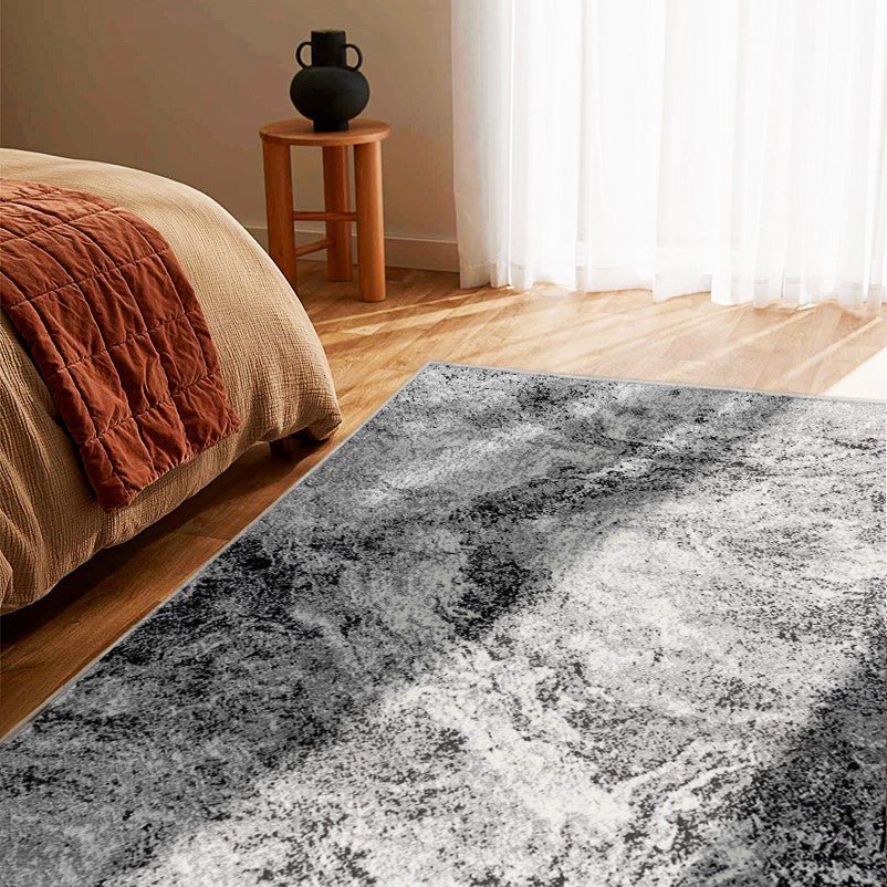 Contemporary Abstract Splash Grey Black Indoor Area Rug And Runner