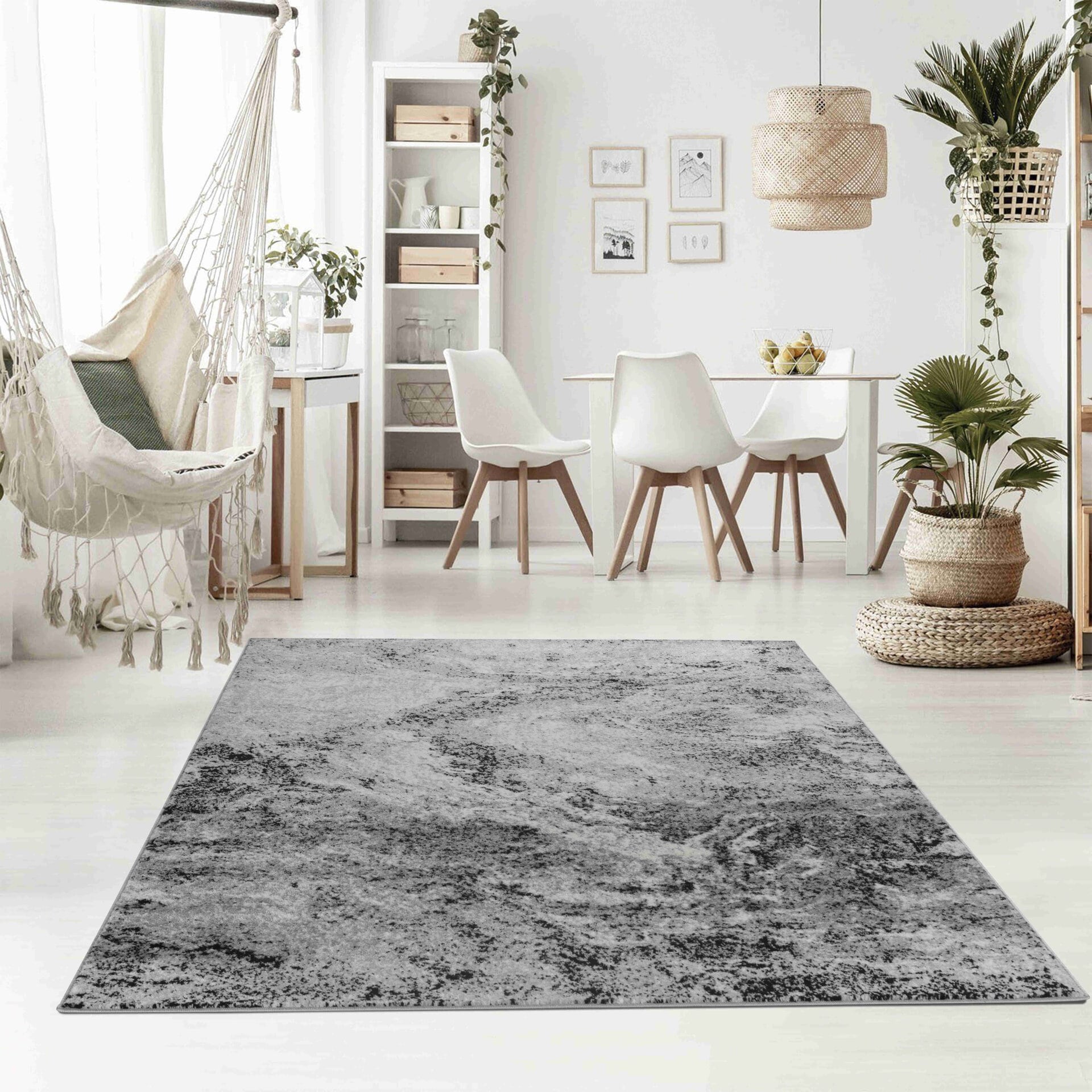 Contemporary Abstract Splash Grey Black Indoor Area Rug And Runner