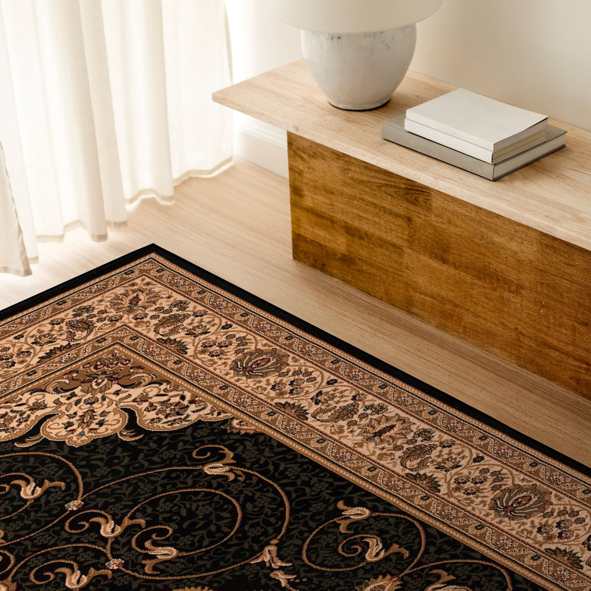 Parisa Persian Medallion Traditional Black and Beige Indoor Rug