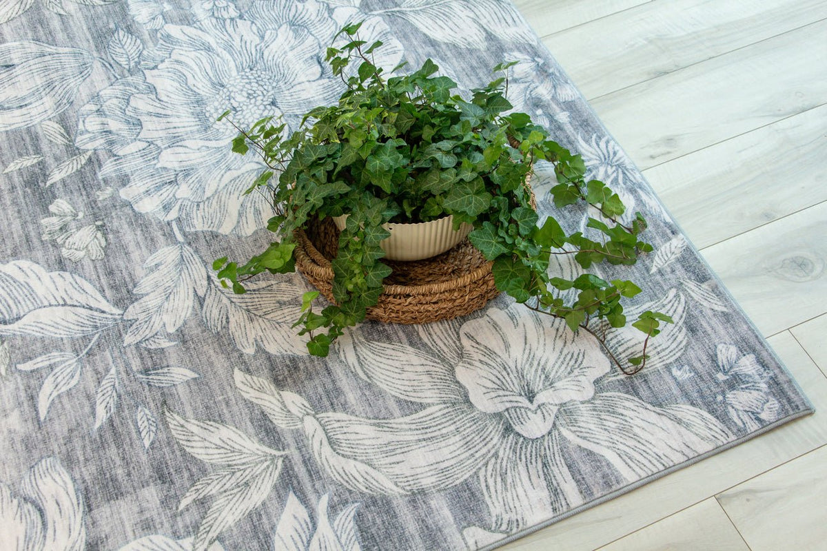 Serena Floral Transitional Beige and Grey Indoor Rug