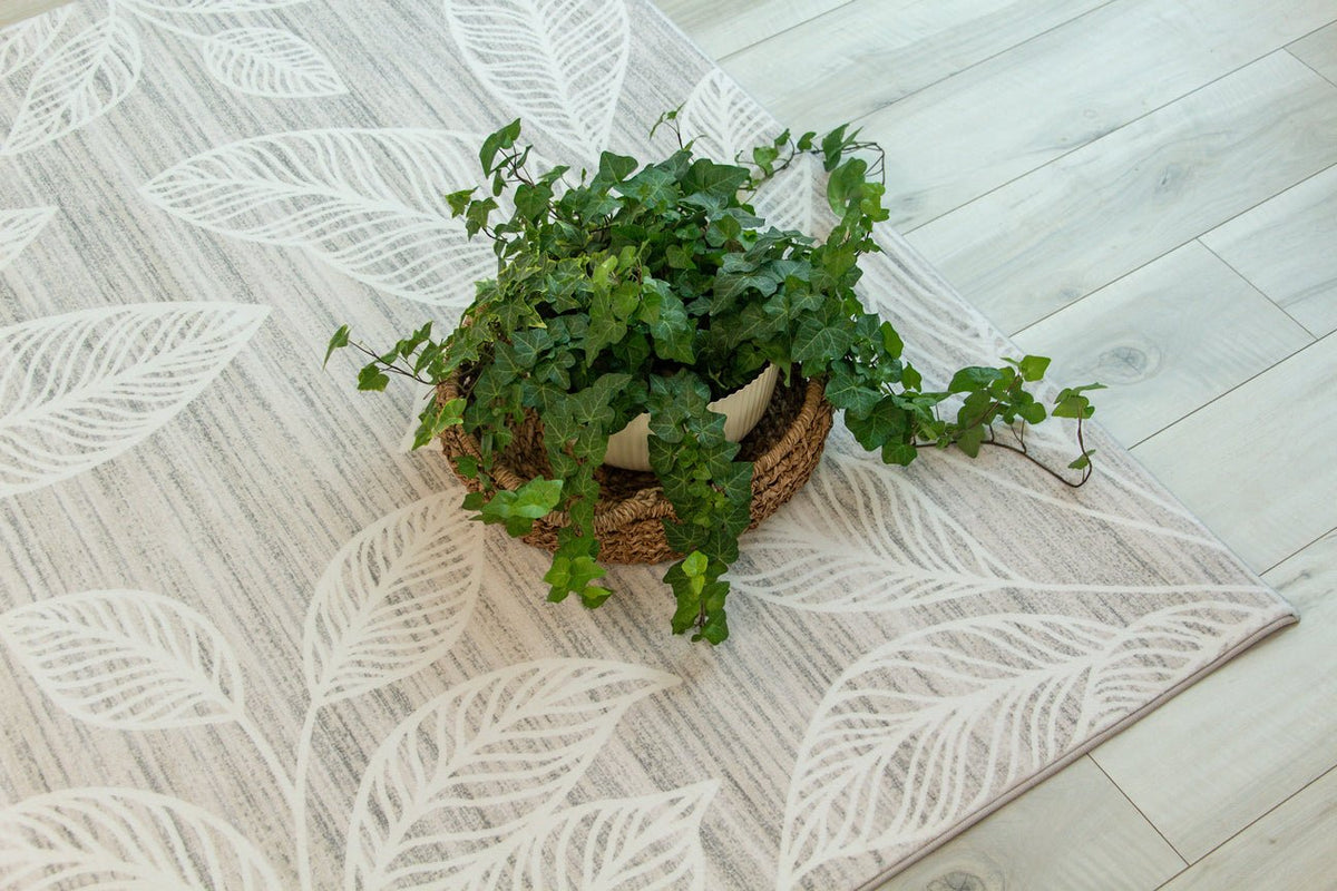 Arbor Botanical Leaf Comtemporary Cream and Beige Indoor Rug