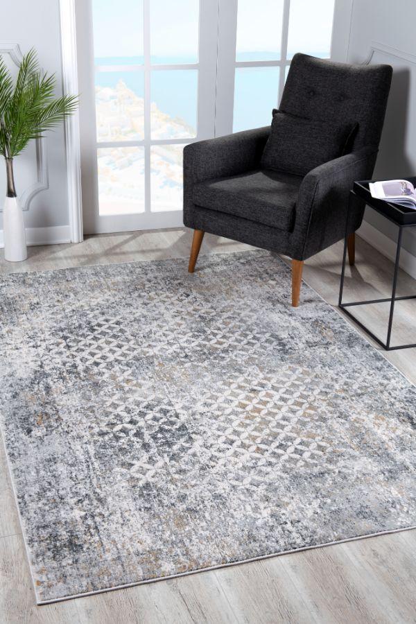 Aurelia Distressed Geometric Comtemporary Grey and Red Indoor Rug