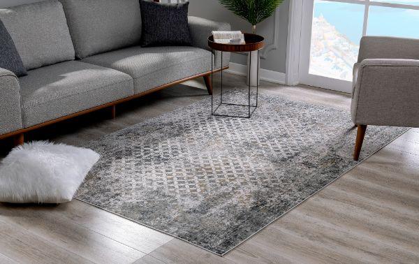Aurelia Distressed Geometric Comtemporary Grey and Red Indoor Rug