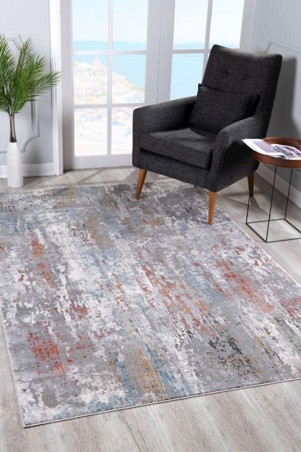 Tessera Distressed Abstract Comtemporary Grey and Red Indoor Rug