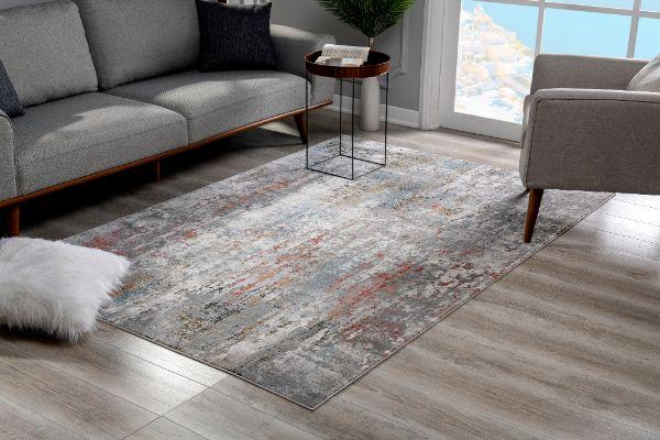 Tessera Distressed Abstract Comtemporary Grey and Red Indoor Rug
