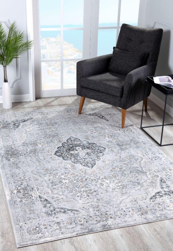 Caldera Distressed Medallion Comtemporary Grey and Beige Indoor Rug