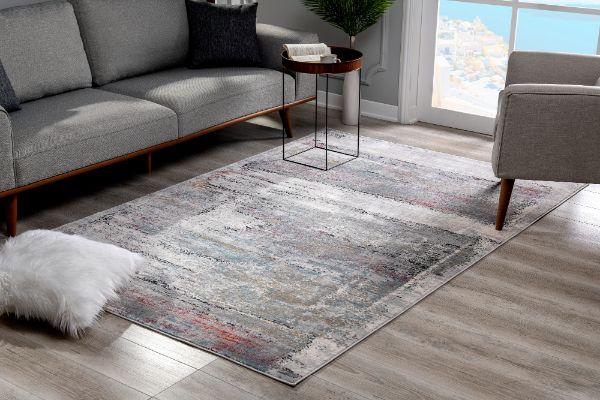 Esker Distressed Abstract Comtemporary Grey and Red Indoor Rug