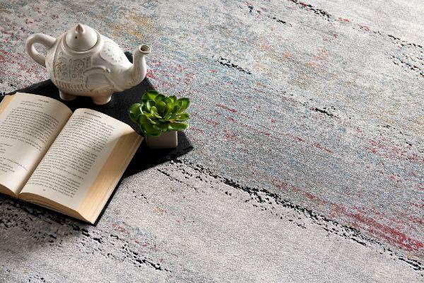 Esker Distressed Abstract Comtemporary Grey and Red Indoor Rug