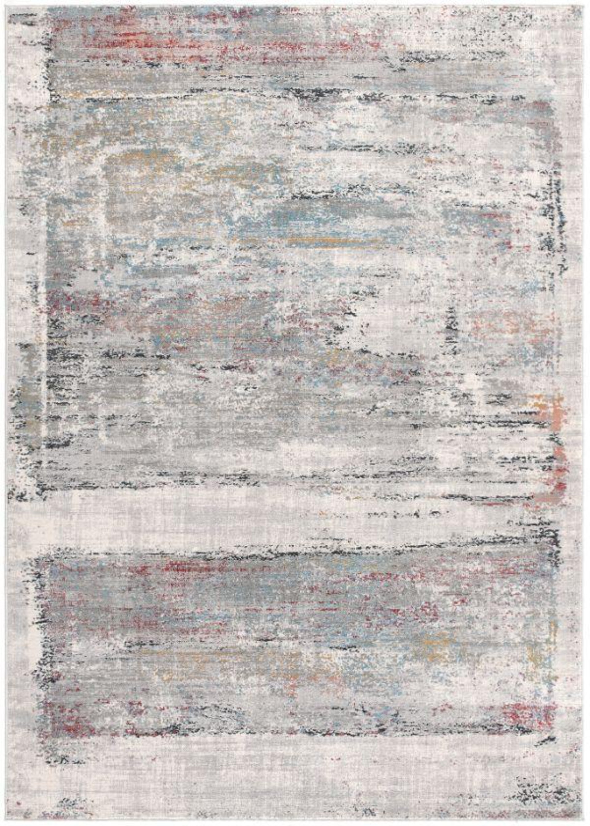 Resk Rugs Esker Distressed Abstract Comtemporary Grey and Red Indoor Rug