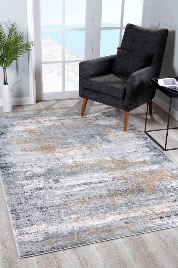 Lumen Distressed Abstract Comtemporary Grey and Beige Indoor Rug