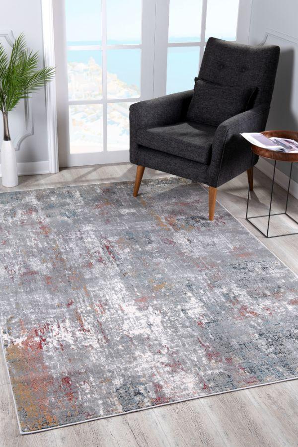 Aeris Distressed Abstract Comtemporary Grey and Red Indoor Rug