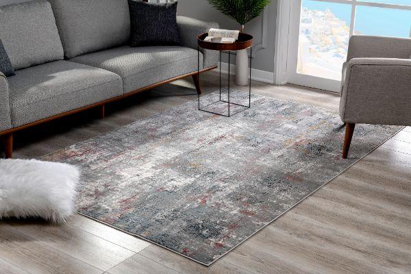 Aeris Distressed Abstract Comtemporary Grey and Red Indoor Rug