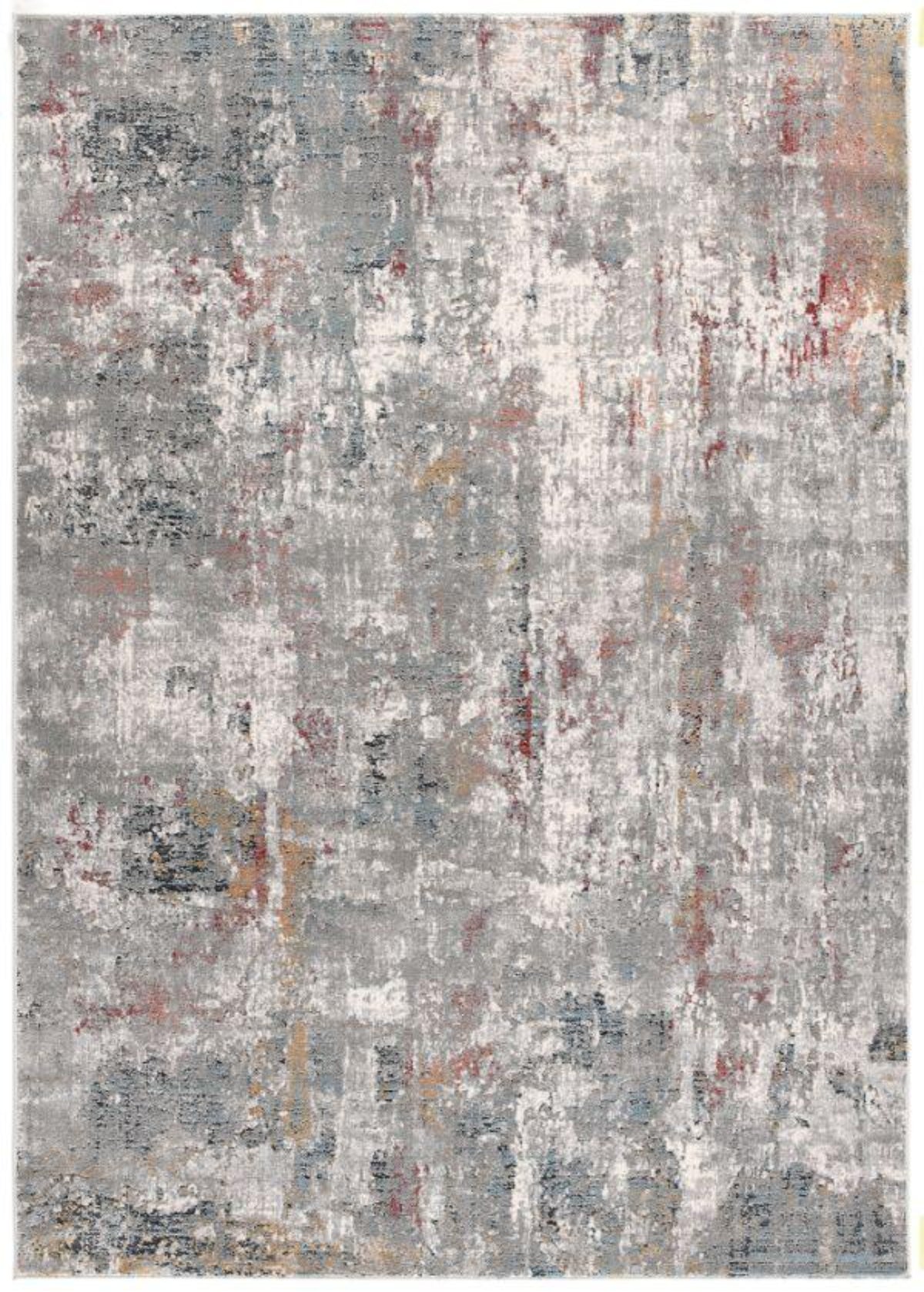 Tapis Aeris vieilli abstrait contemporain gris et rouge