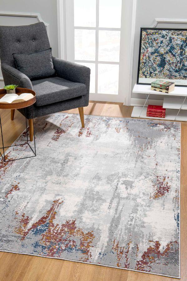 Verona Abstract Distressed Comtemporary Grey and Red Indoor Rug