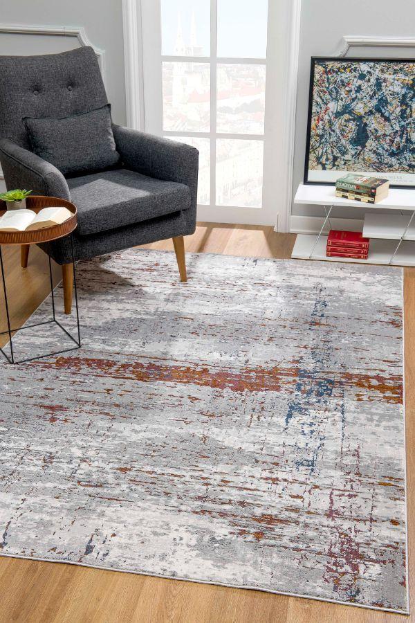 Cairn Abstract Distressed Comtemporary Grey and Red Indoor Rug