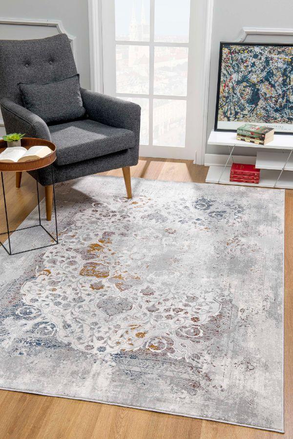Sardini Collection Modern Oriental Area Rug, Grey