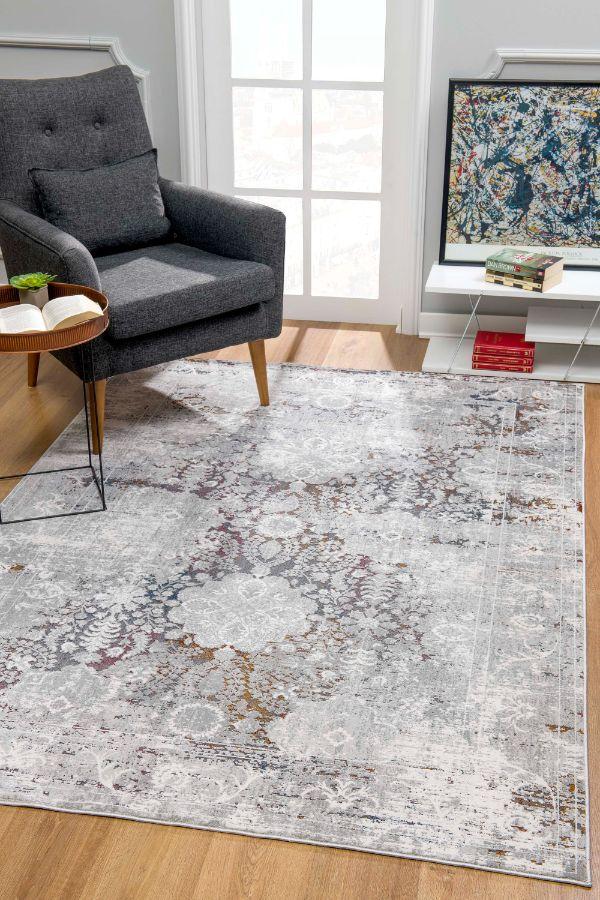 Seren Distressed Medallion Comtemporary Grey and Beige Indoor Rug