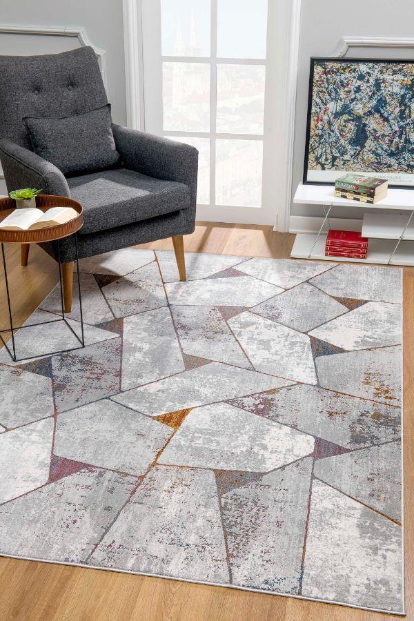 Kairon Geometric Contemporary Grey and Beige Indoor Rug