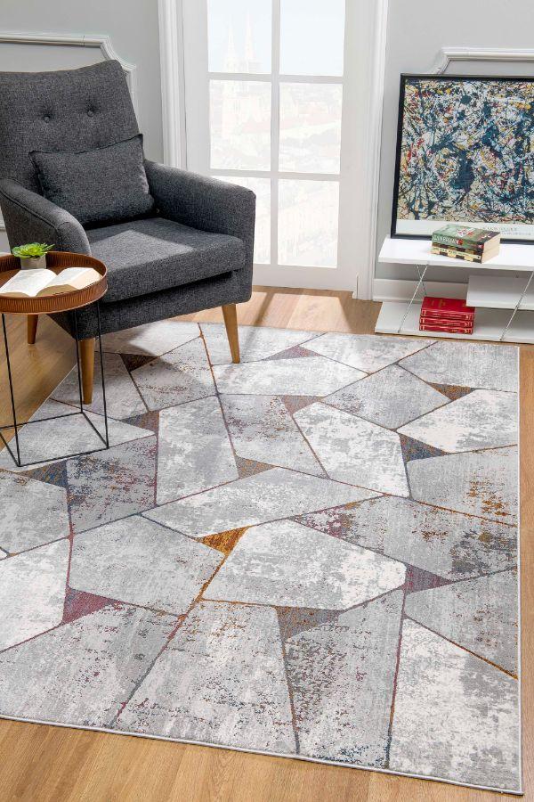 Sardini Collection Modern Geometric Area Rug, Grey