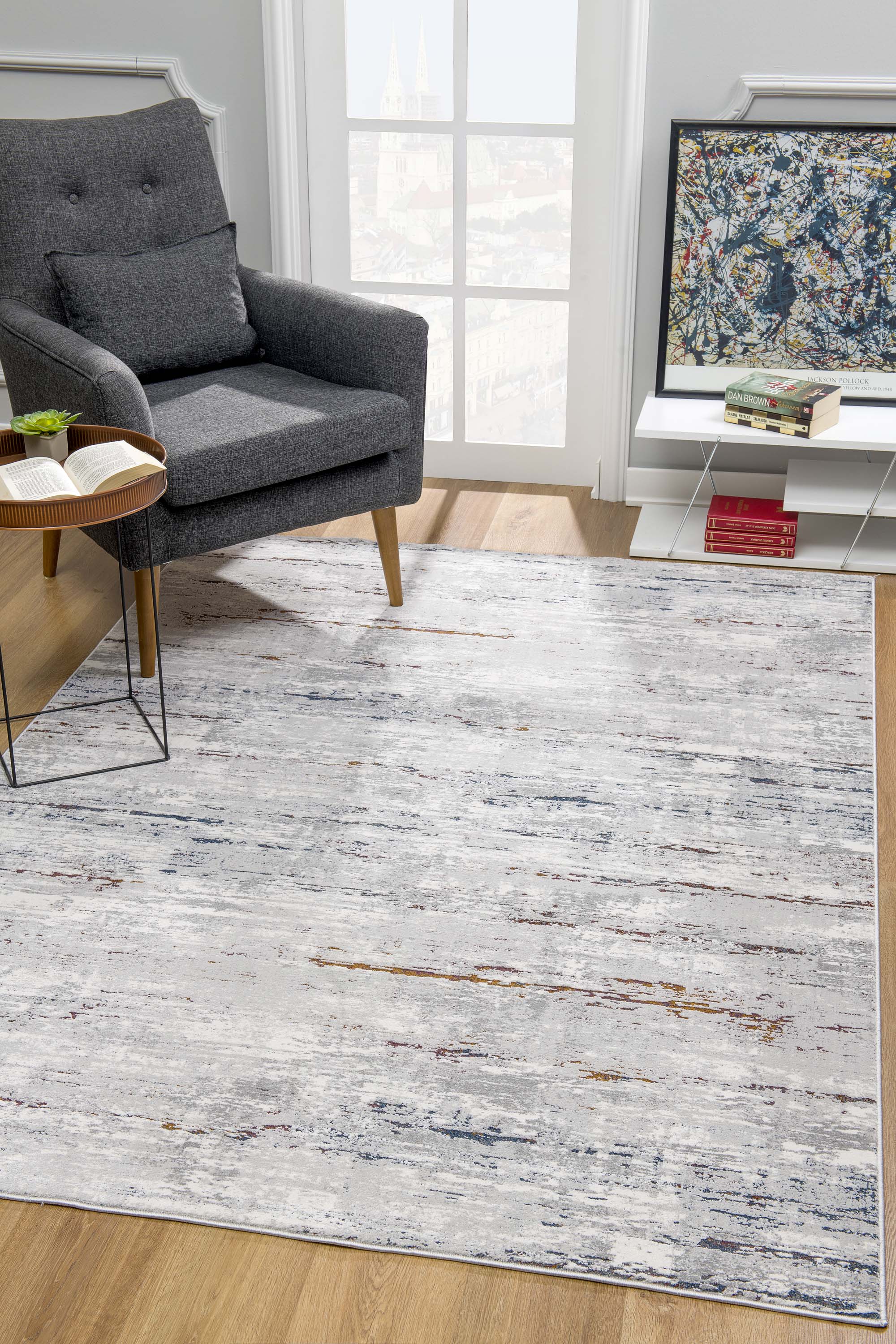 Sardini Collection Modern Abstract Area Rug, Grey