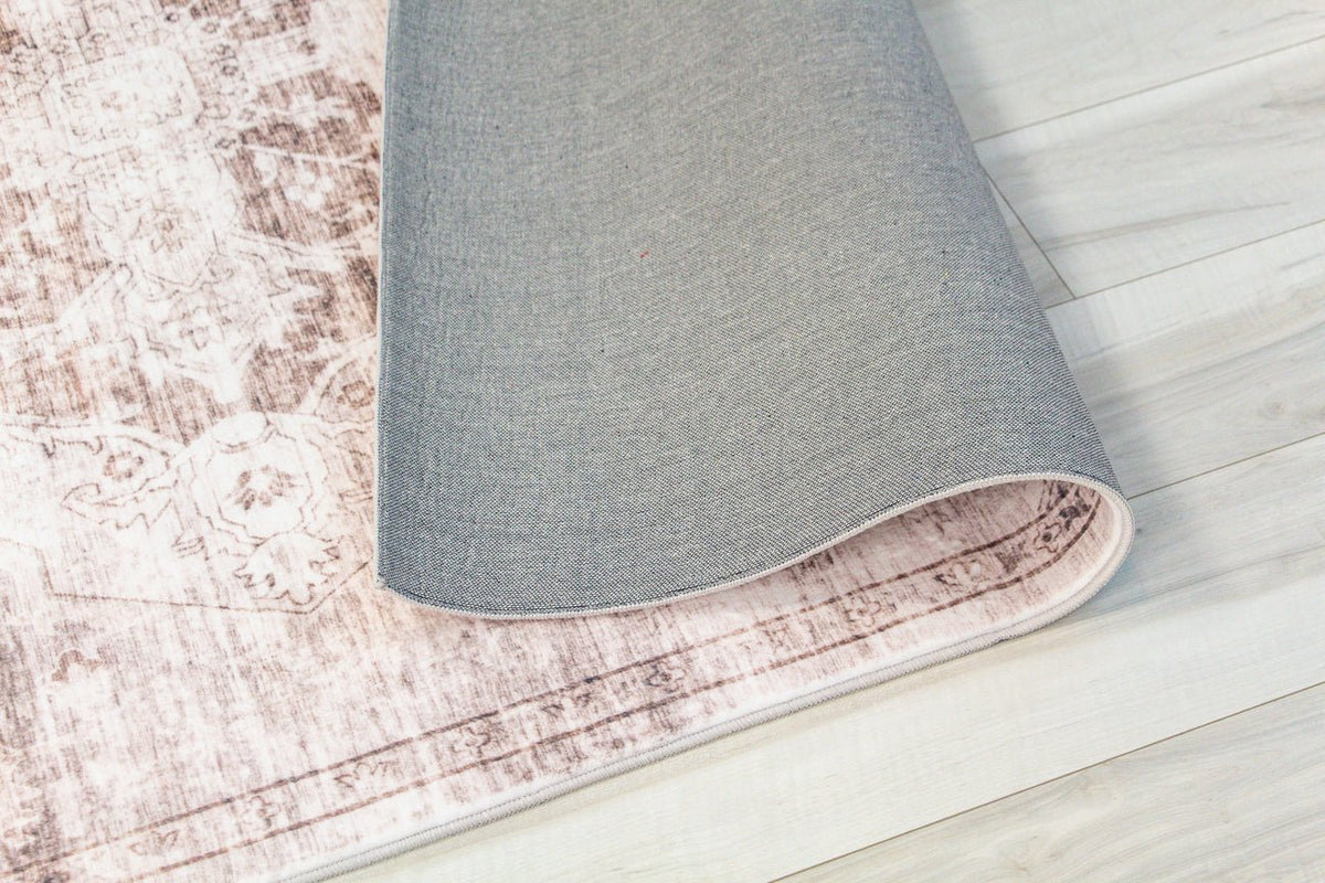 Sahra Distressed Medallion Traditional Brown and Cream Indoor Rug
