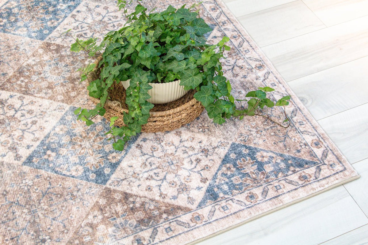 Anika Patchwork Traditional Brown and Cream Indoor Rug