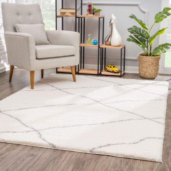 Retro Collection Modern Geometric Area Rug and Doormat, Ivory