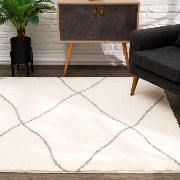 Retro Collection Modern Geometric Area Rug and Doormat, Ivory