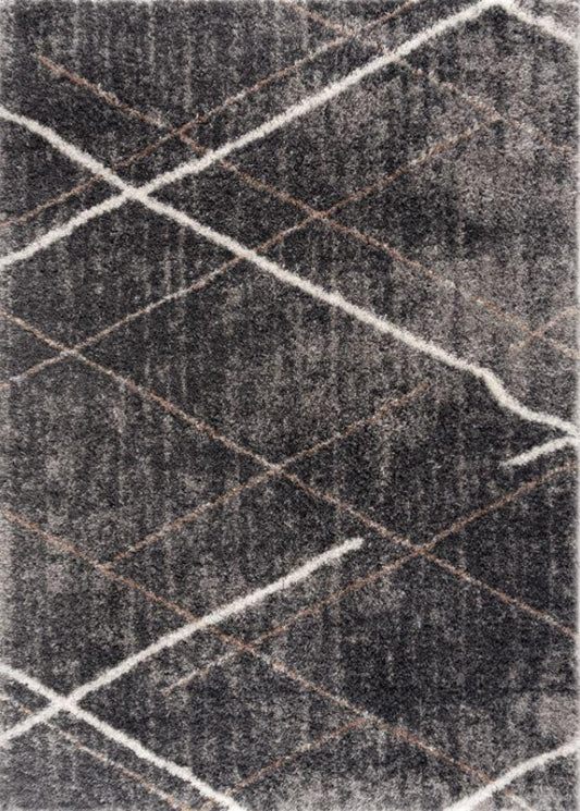 Tapis gris à poils longs rétro géométrique