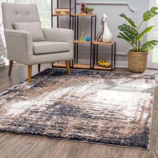 Retro Collection Modern Abstract Area Rug and Doormat, Ivory