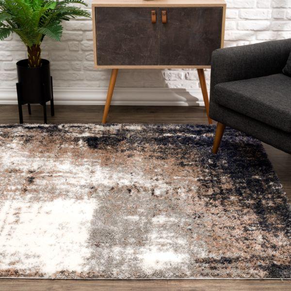 Retro Collection Modern Abstract Area Rug and Doormat, Ivory