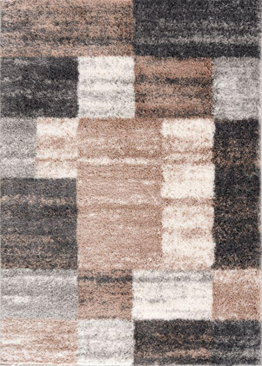 Tapis marron à poils longs géométrique rétro