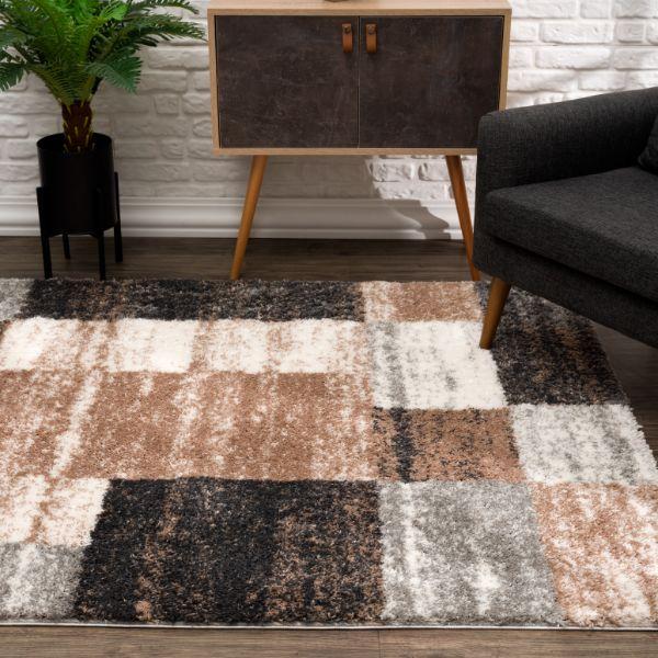Retro Collection Modern Geometric Area Rug and Doormat, Beige