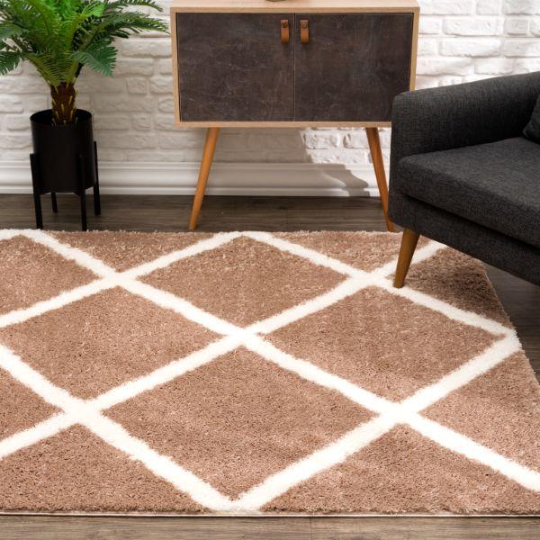 Retro Collection Modern Geometric Area Rug and Doormat, Beige