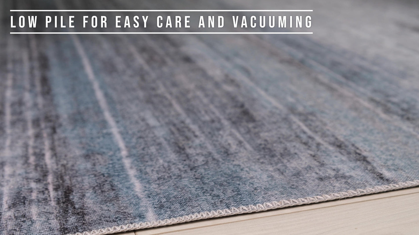 Tapis bleu contemporain Emir Coastal