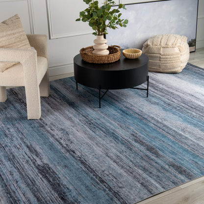 Tapis bleu contemporain Emir Coastal