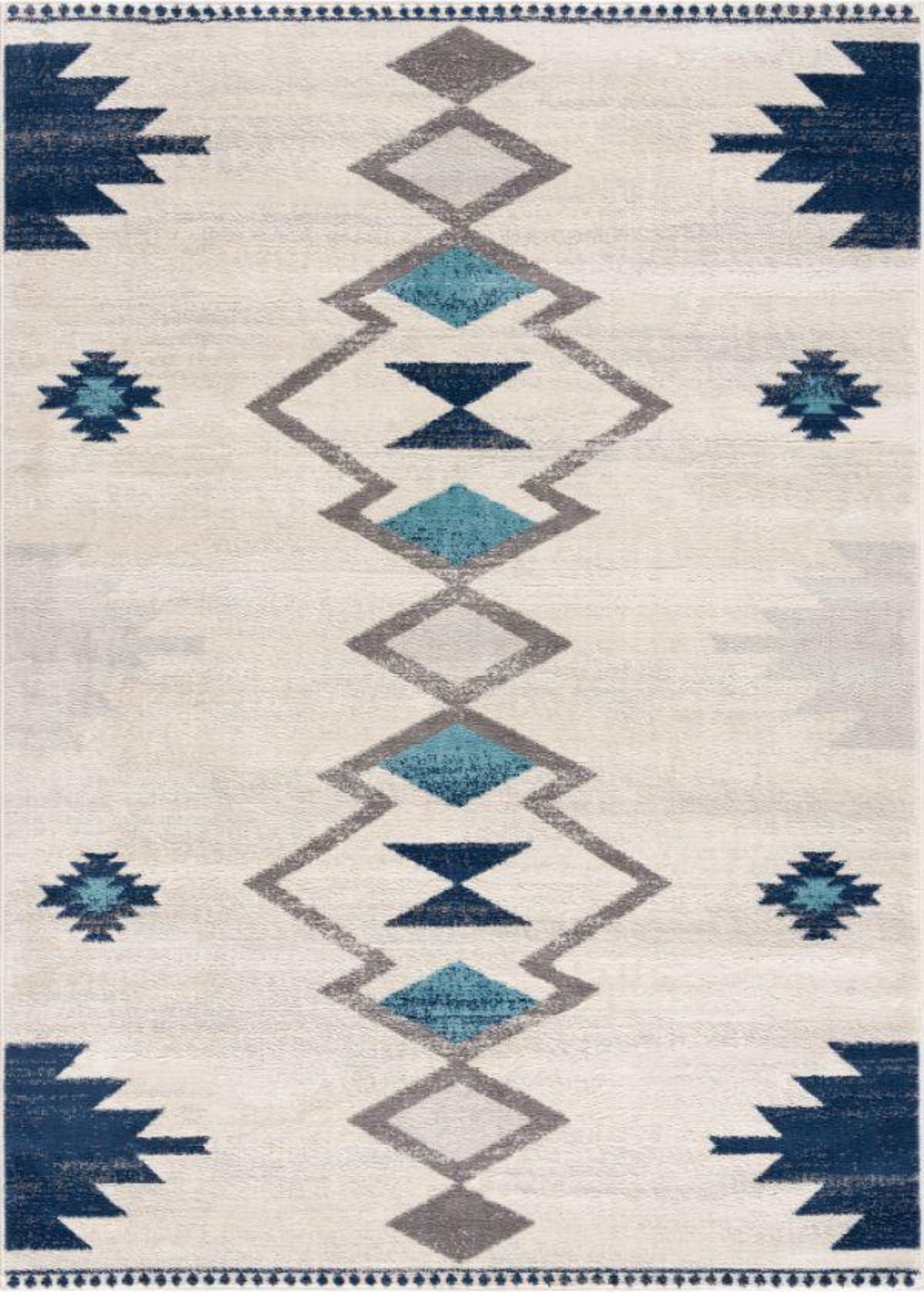 Mesa Southwestern Contemporary Blue and Beige Indoor Rug