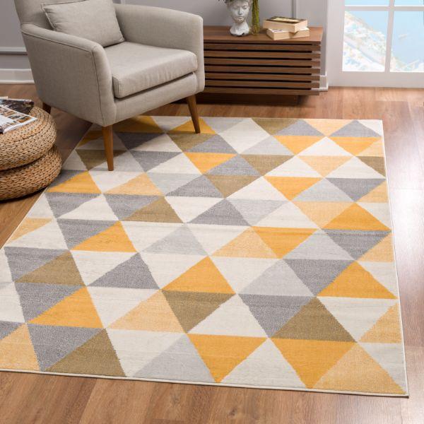 Solvi Geometric Contemporary Yellow and Beige Indoor Rug