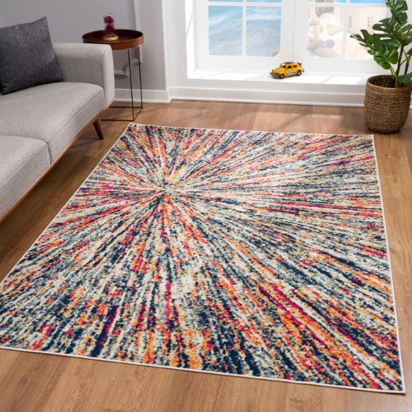Nova Abstract Contemporary Blue and Cream Indoor Rug