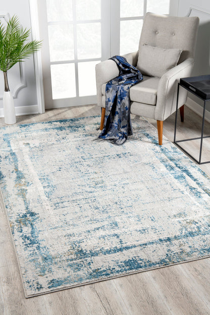 Mirage Collection Modern Abstract Area Rug, Cream Blue